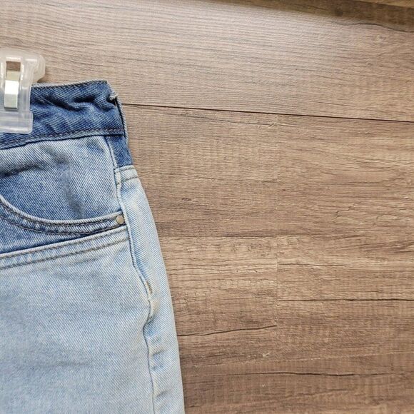 PacSun Denim Mini Skirt Blue Two Toned‎ Womens Size 25 Pockets Frayed Raw Hem - Picture 7 of 13
